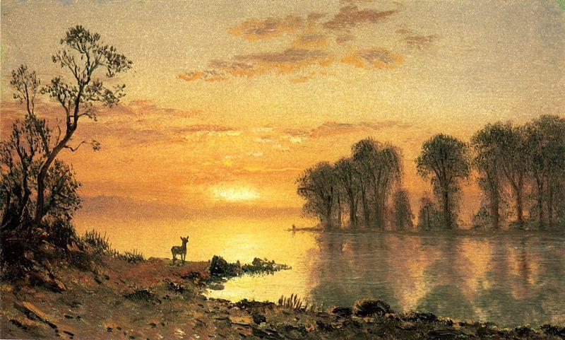 Albert Bierstadt Sunset, Deer and River china oil painting image
